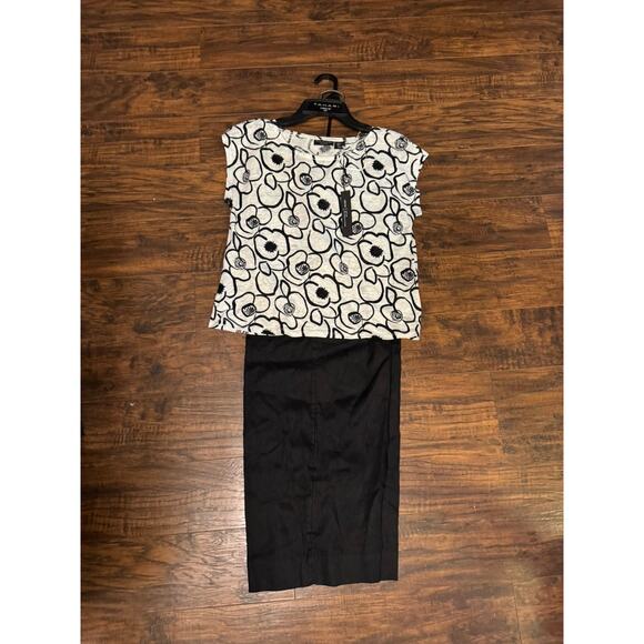 Tahari Luxe 2 Piece Set 100% black And White linen wide leg pant set womens Sz:s - Picture 1 of 8